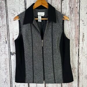 Vintage 90s Conrad C Collection Black Gray Full Zip Tweed Vest Jacket Women’s 10
